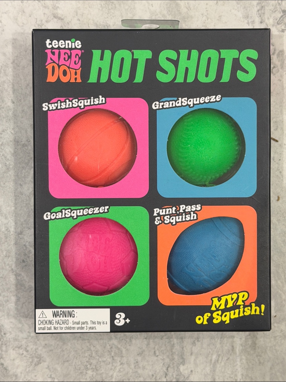 Hot Shots Kids Squish Toy Set - Green, Pink, Orange, Blue - sealed